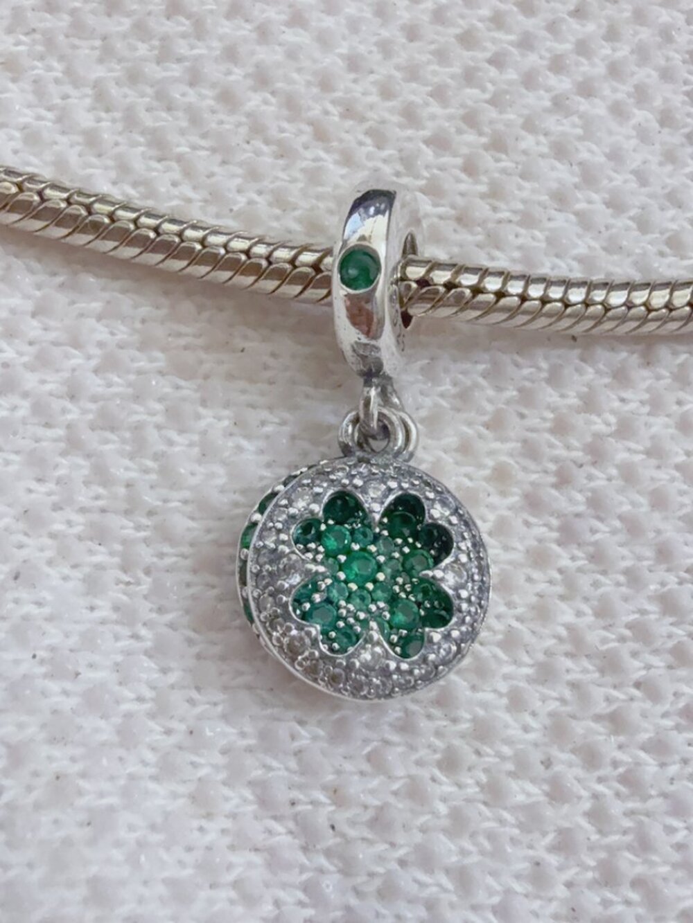 Dazzling Clover Dangle Charm Silver Charm For Pandora Bracelet or Necklace